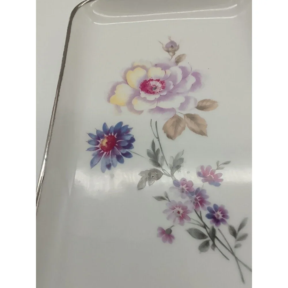 Vtg Guillen Madrid Floral Vanity Tray Silver Rim Rose Dianthus